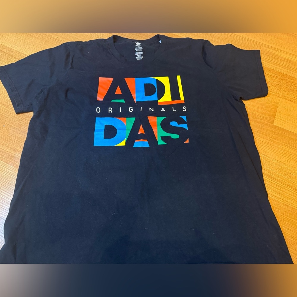 Adidas Originals Men's Black Colorblock Spellout Logo T-Shirt - Size XL